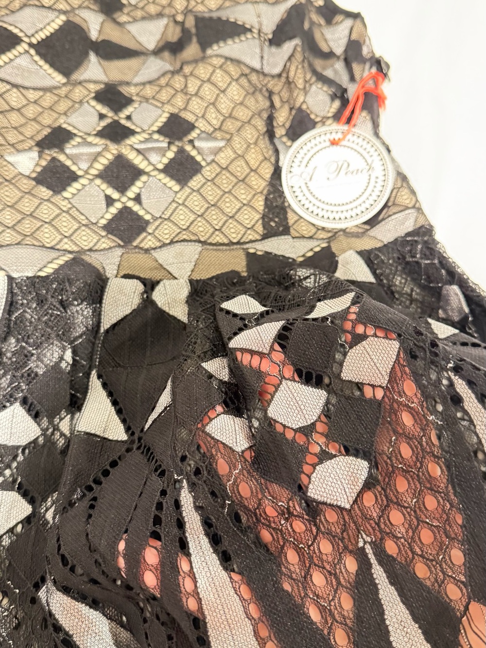 A. Peony Black and Beige Lace-Overlay Blouse